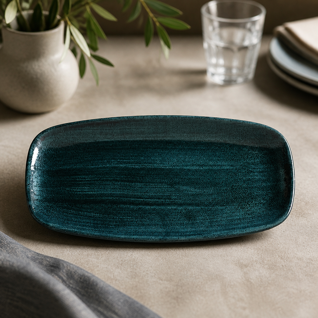 Commercial Oblong Chef Plates Rustic Teal 298 x 153mm 12 Pack