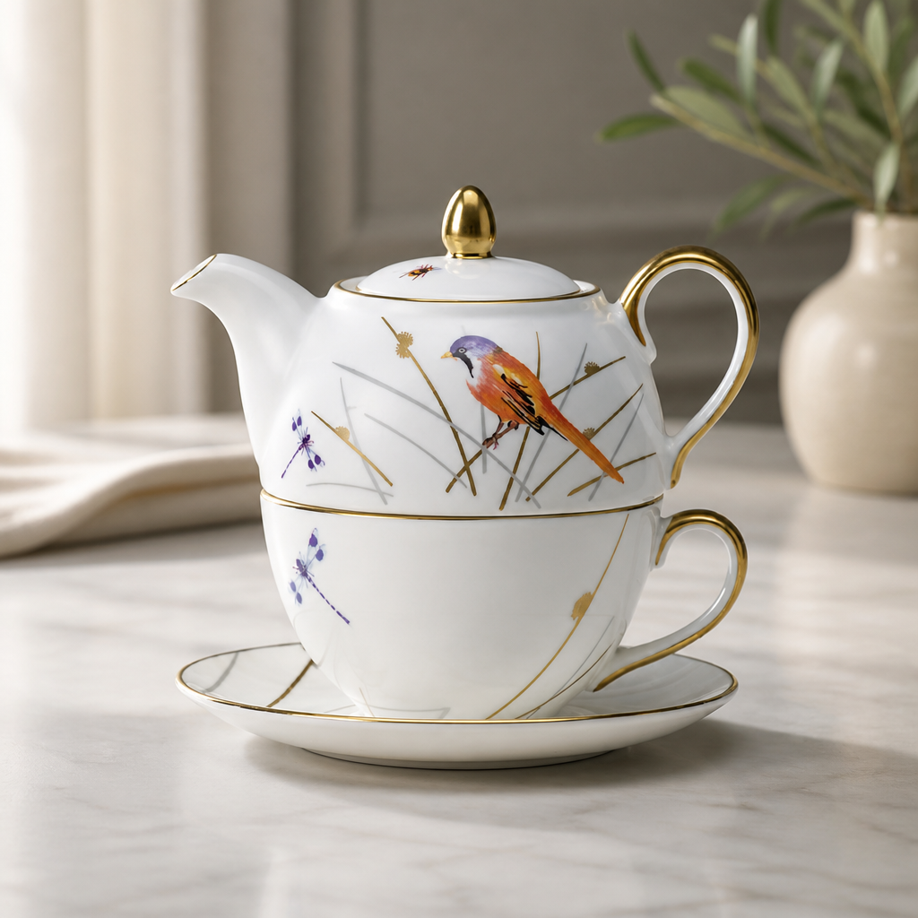 Commercial Tea For One Set - 6 Pack Bone China Reed Design
