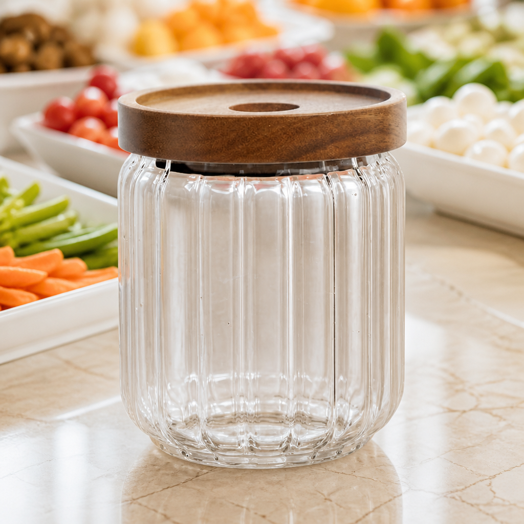 Commercial Condiment Jars with Wooden Lids 570ml 24 Pack