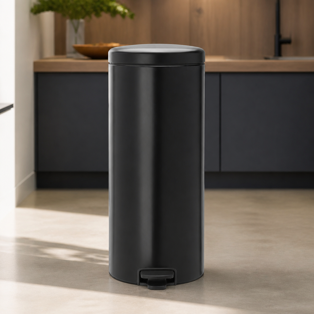 30Ltr Commercial Pedal Bin Matt Black Soft-Close Design