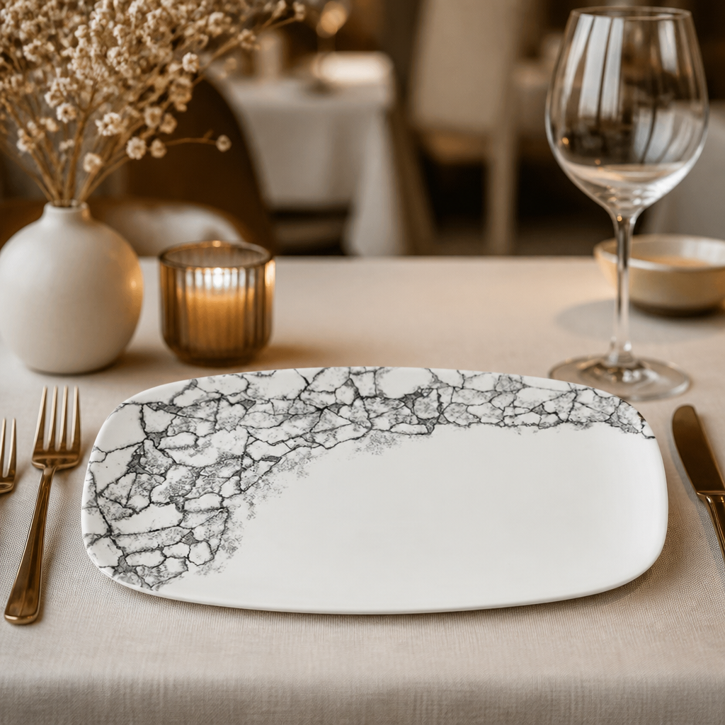 Commercial Kintsugi Oblong Plates Black 355x189mm 6 Pack