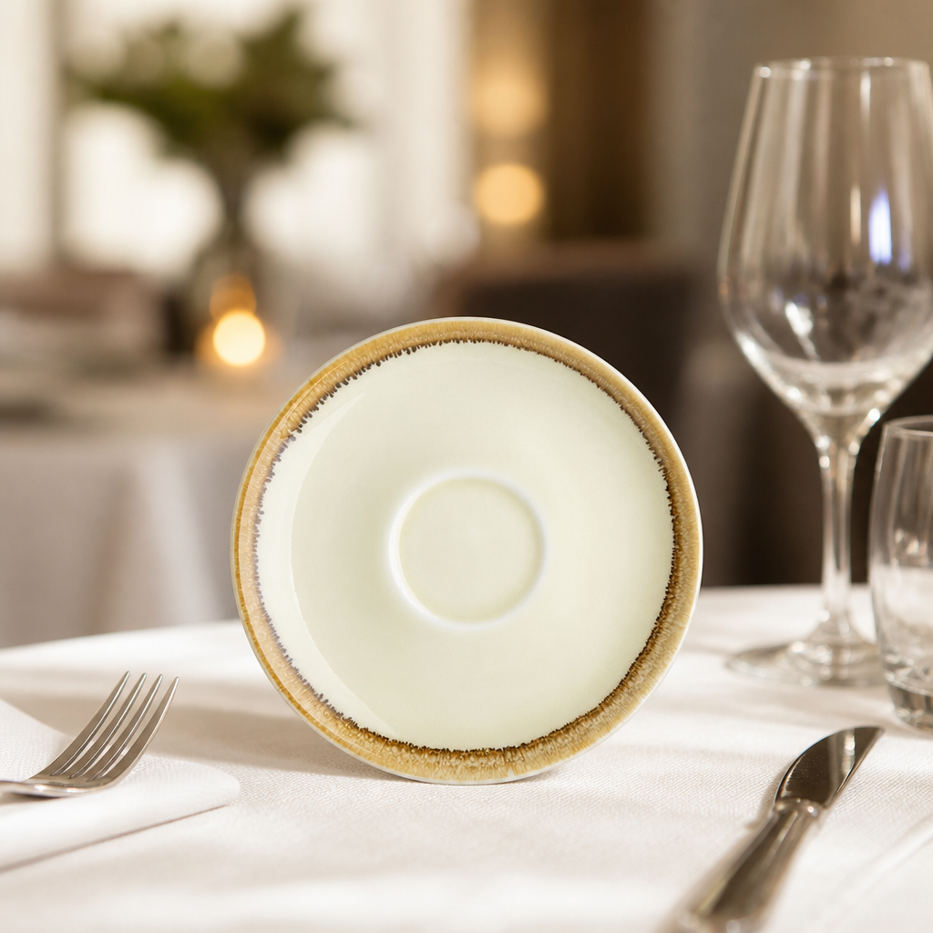 Commercial porcelain cappuccino saucers 140mm sandstone 6 pack