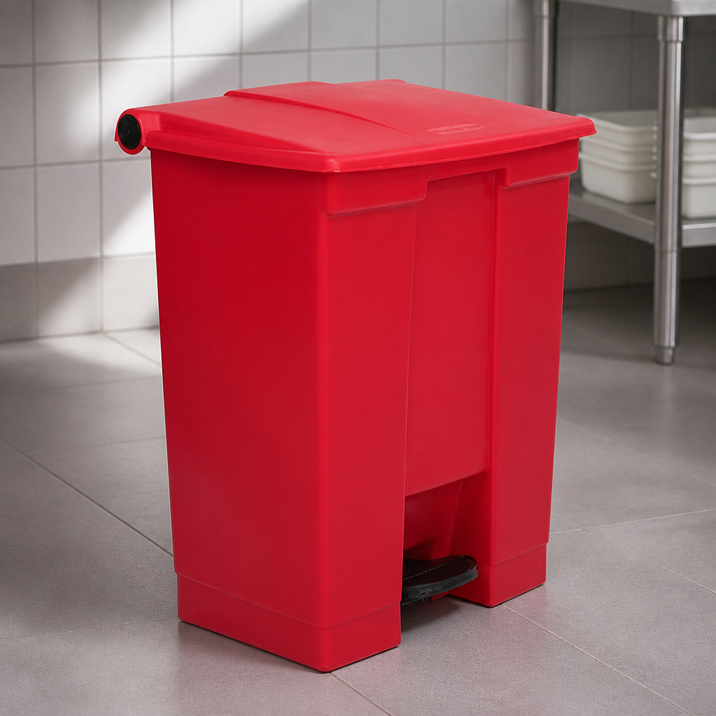 Commercial Step-On Pedal Bin Red 68L Capacity Waste Container