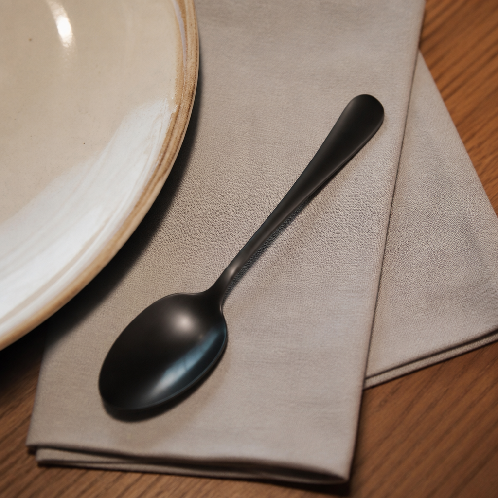 Set of 12 black stainless steel commercial teaspoons