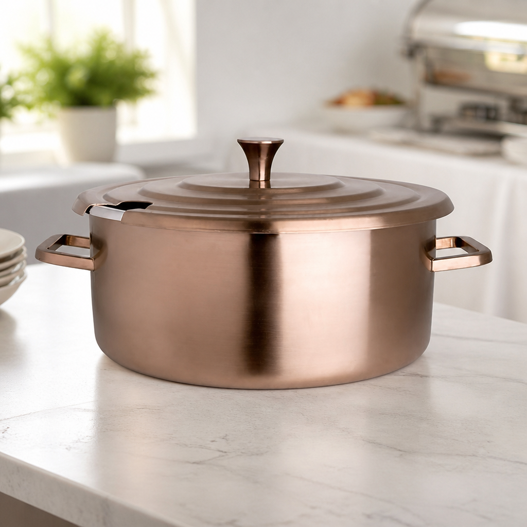 Commercial Brushed Bronze Round Soup Chafer 5.2L Capacity