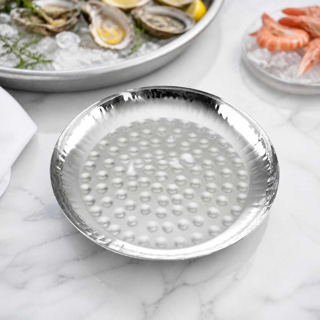 Commercial Seafood Serving Bowl 13.75" Hammered Stainless Steel
