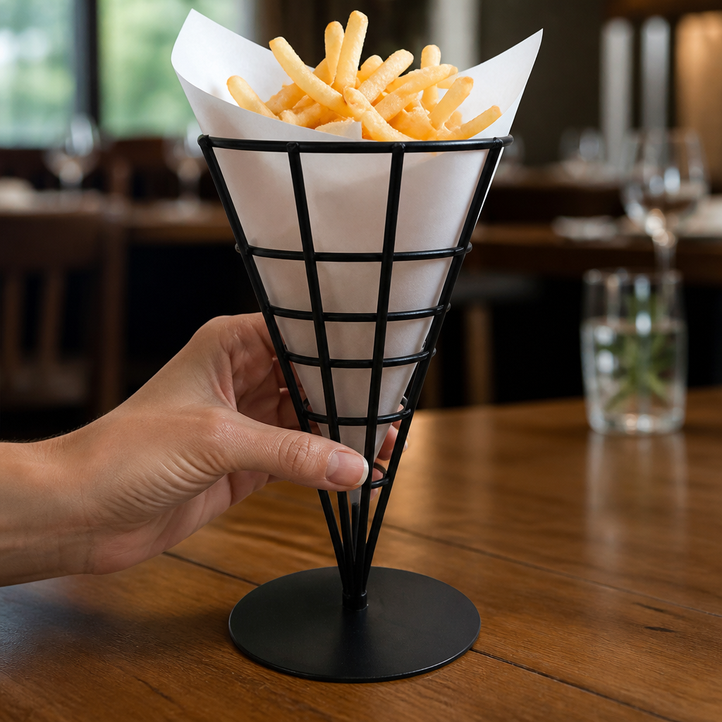 Commercial Wire French Fry Cone Holder Black 241mm Height