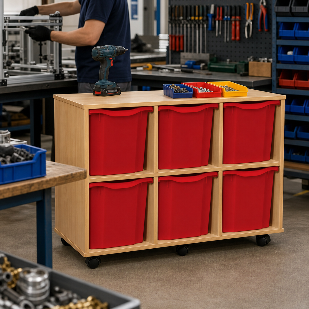 6 Quad Tray Storage Unit with Trays and Castors