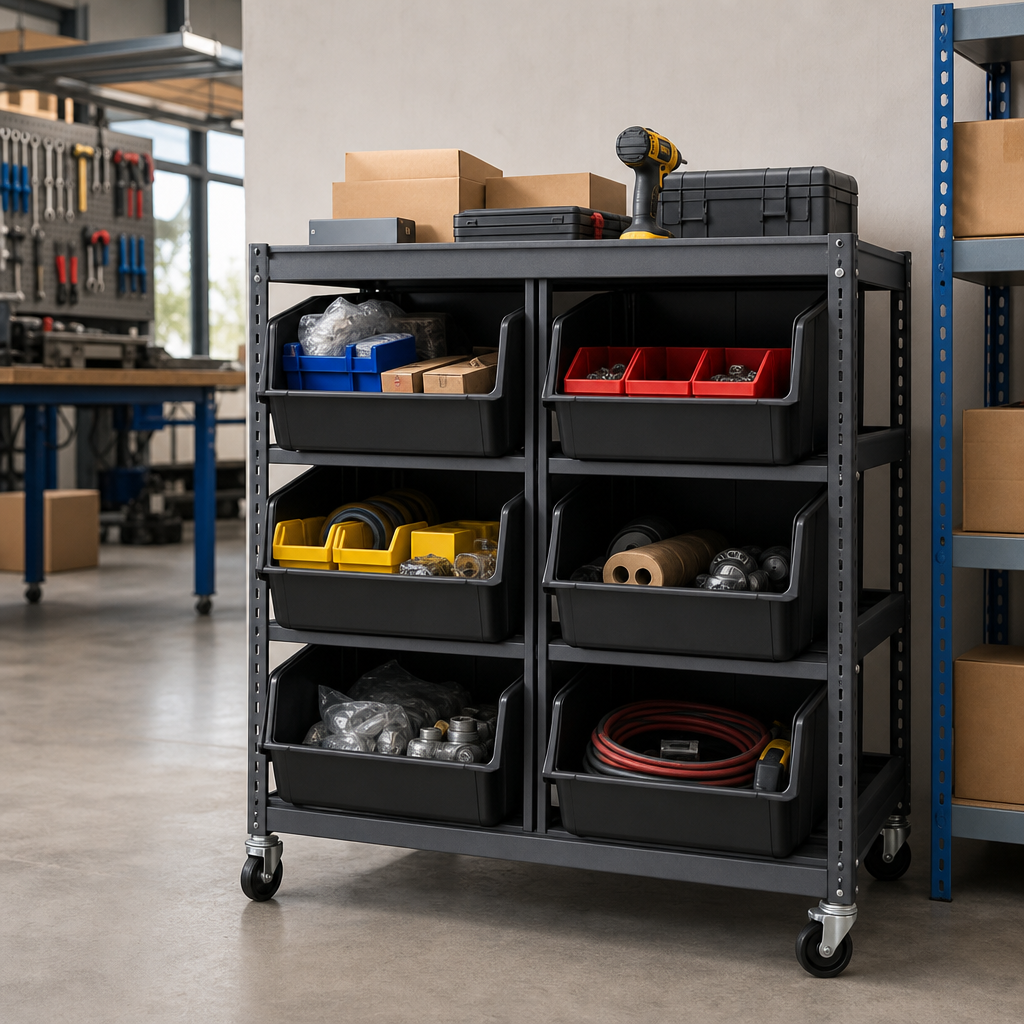 6 Quad Tray Storage Unit with Trays and Castors