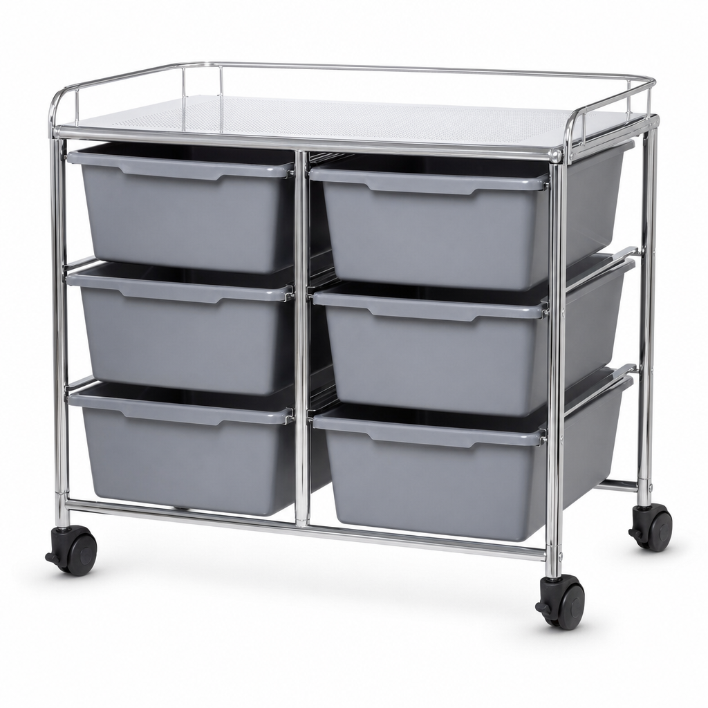 6 Quad Tray Storage Unit with Trays and Castors
