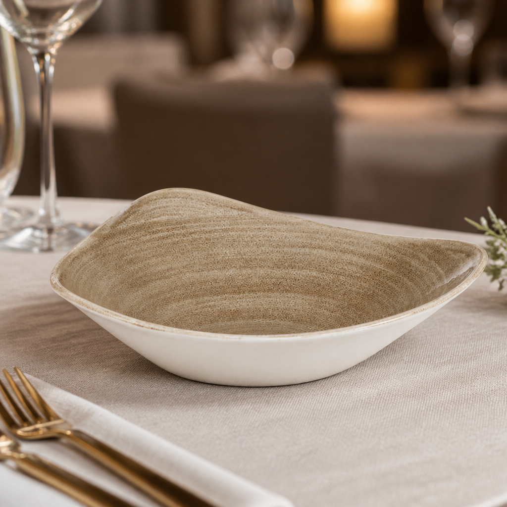 Commercial Triangle Bowls 235mm in Taupe, 12 Pack