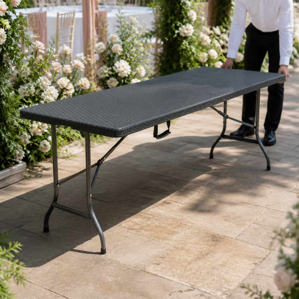 Commercial 6ft Folding Rattan Centre Table in Black