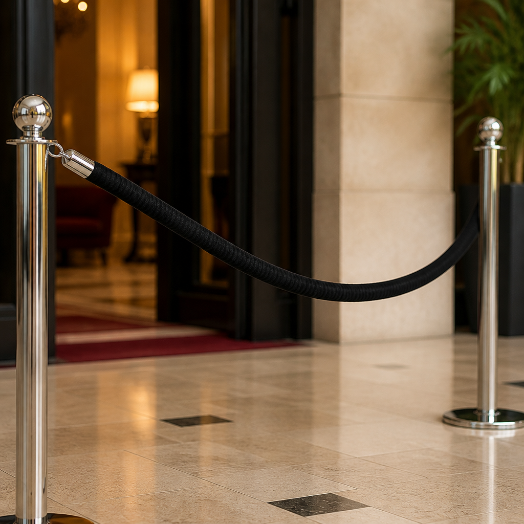 Commercial Black Rope Barrier System 1.5m for Hospitality Venues