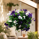 22" Artificial Pansy Ball in Dark Wicker Basket for Decor