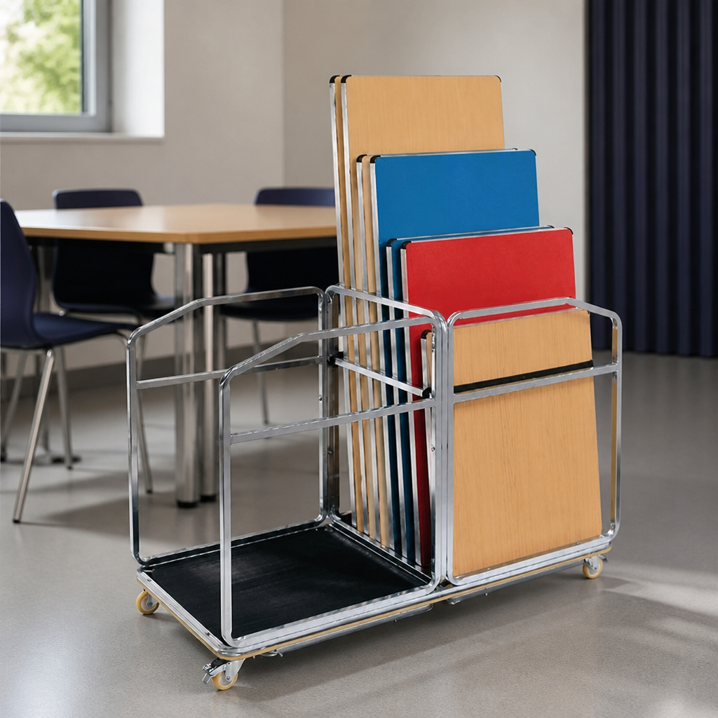Large Commercial Table Trolley for 14 Tables with Ramp