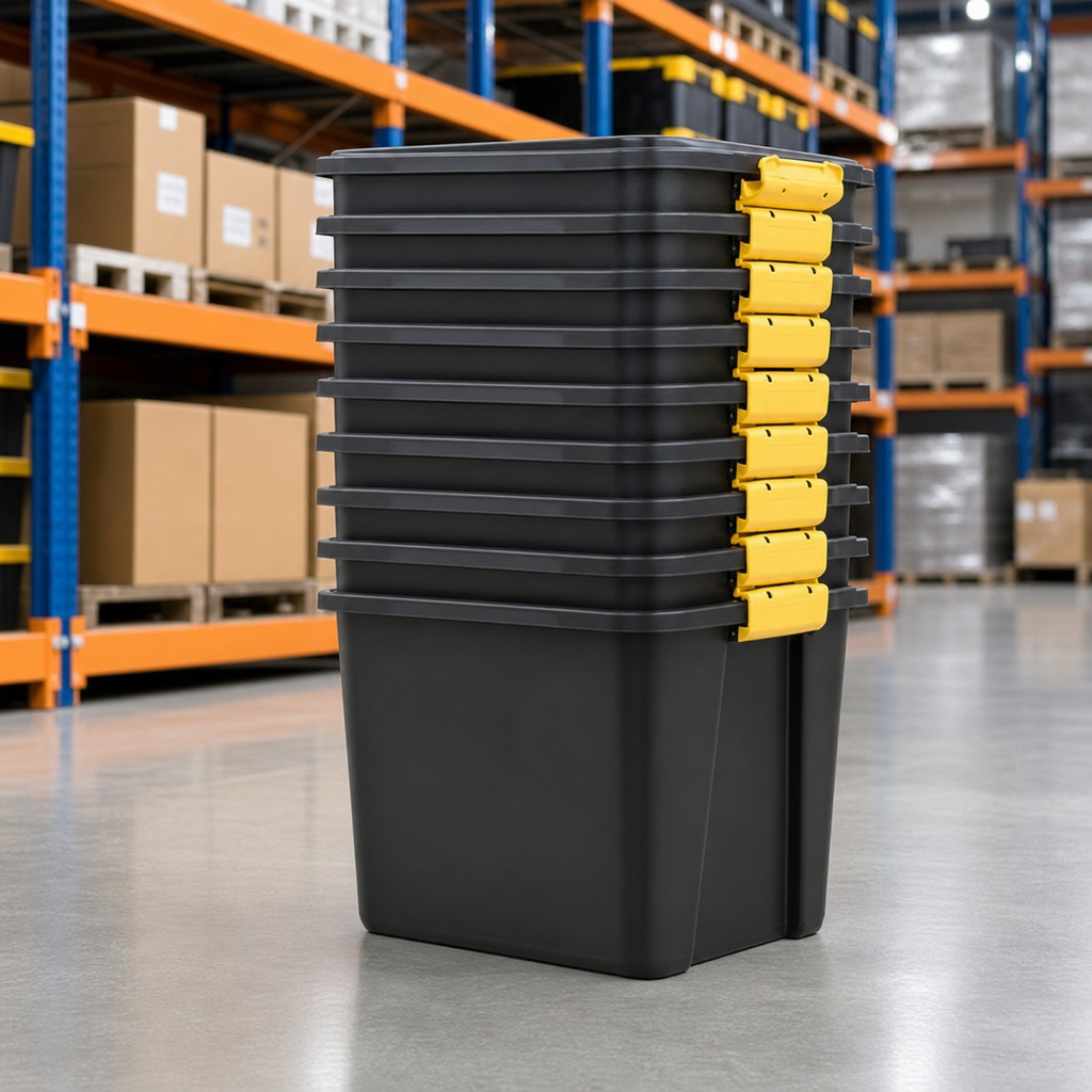 60L Heavy Duty Plastic Storage Boxes with Lids – Pack of 10