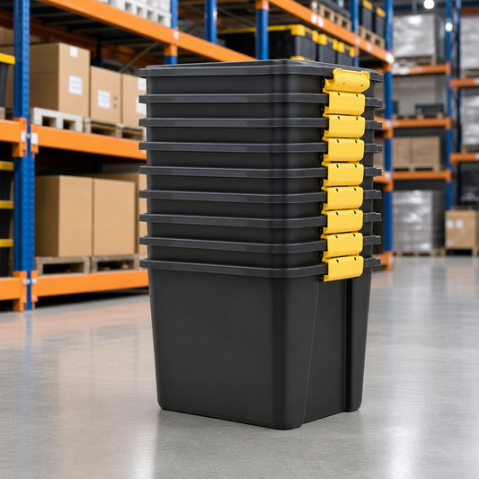 60L Heavy Duty Plastic Storage Boxes with Lids – Pack of 10