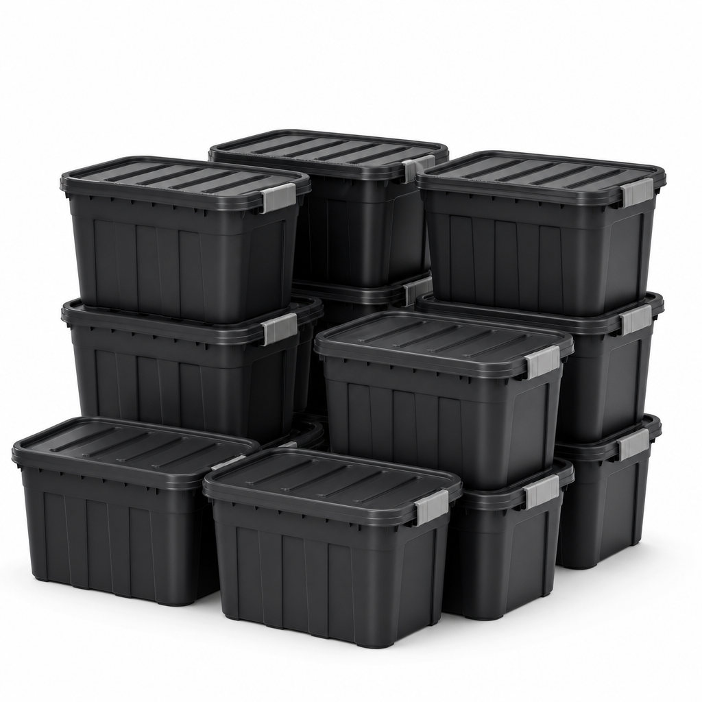 60L Heavy Duty Plastic Storage Boxes with Lids – Pack of 10