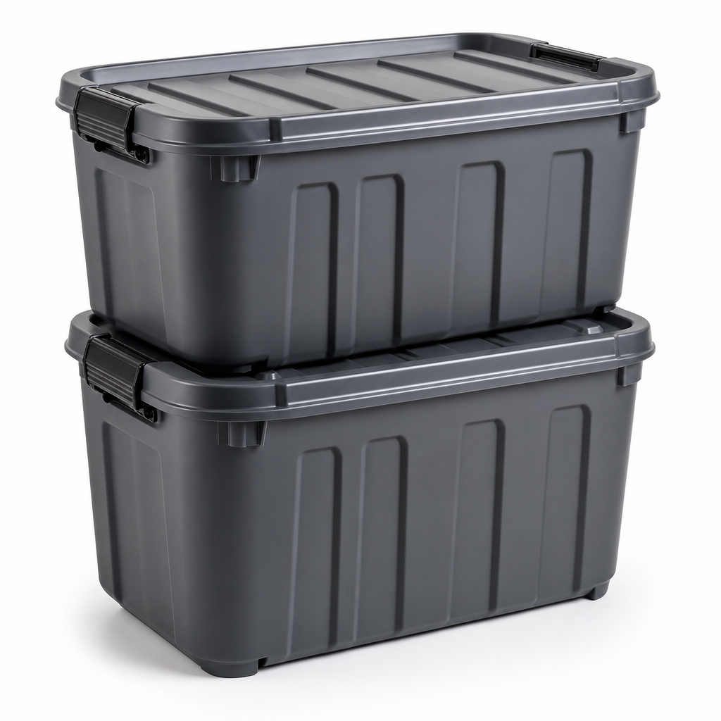60L Heavy Duty Plastic Storage Boxes with Secure Lids – Pack of 2