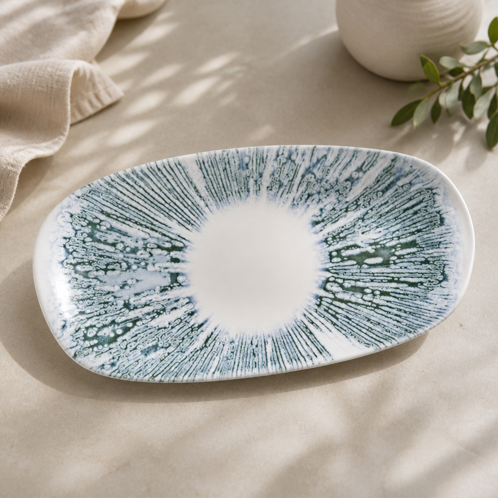 Commercial Ceramic Oblong Plates Blue 350x150mm 12 Pack