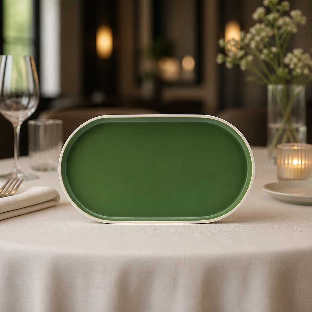 Commercial Vitrified Porcelain Platters 310x175mm Forest Green