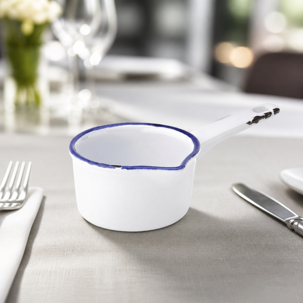 Commercial Blue Milk Pan 190ml Enamel Coated Stainless Steel
