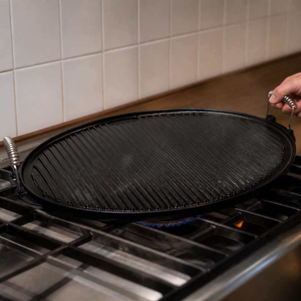 Commercial Cast Iron Round Griddle Pan 52cm for sizzling