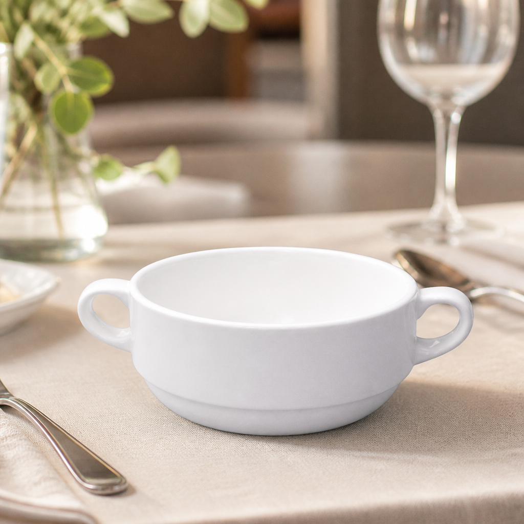 Commercial fine china handled soup bowls 284ml - 24 pack