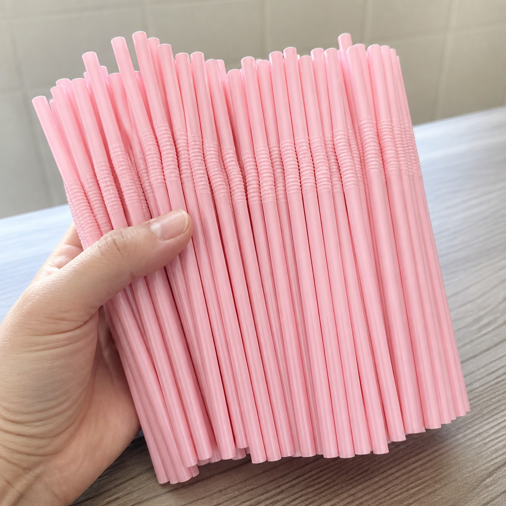 Compostable Bendy Paper Straws Pink 250 Pack for Catering