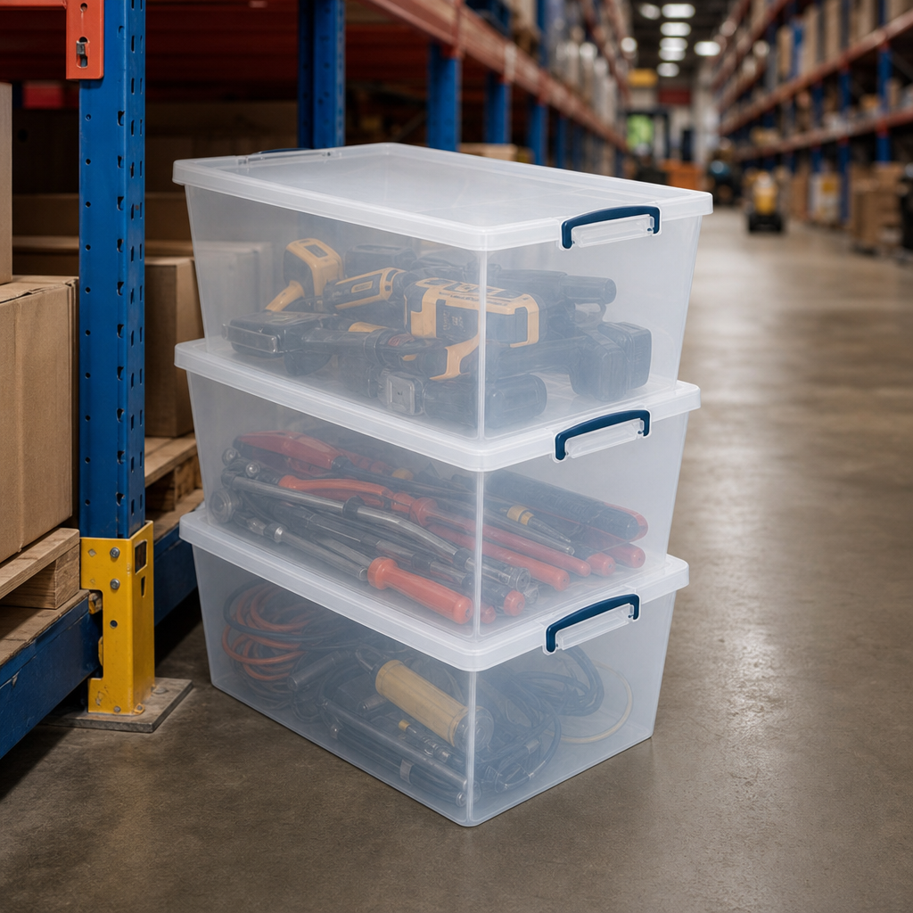 62 Litre Clear Nestable Clip Lock Storage Box