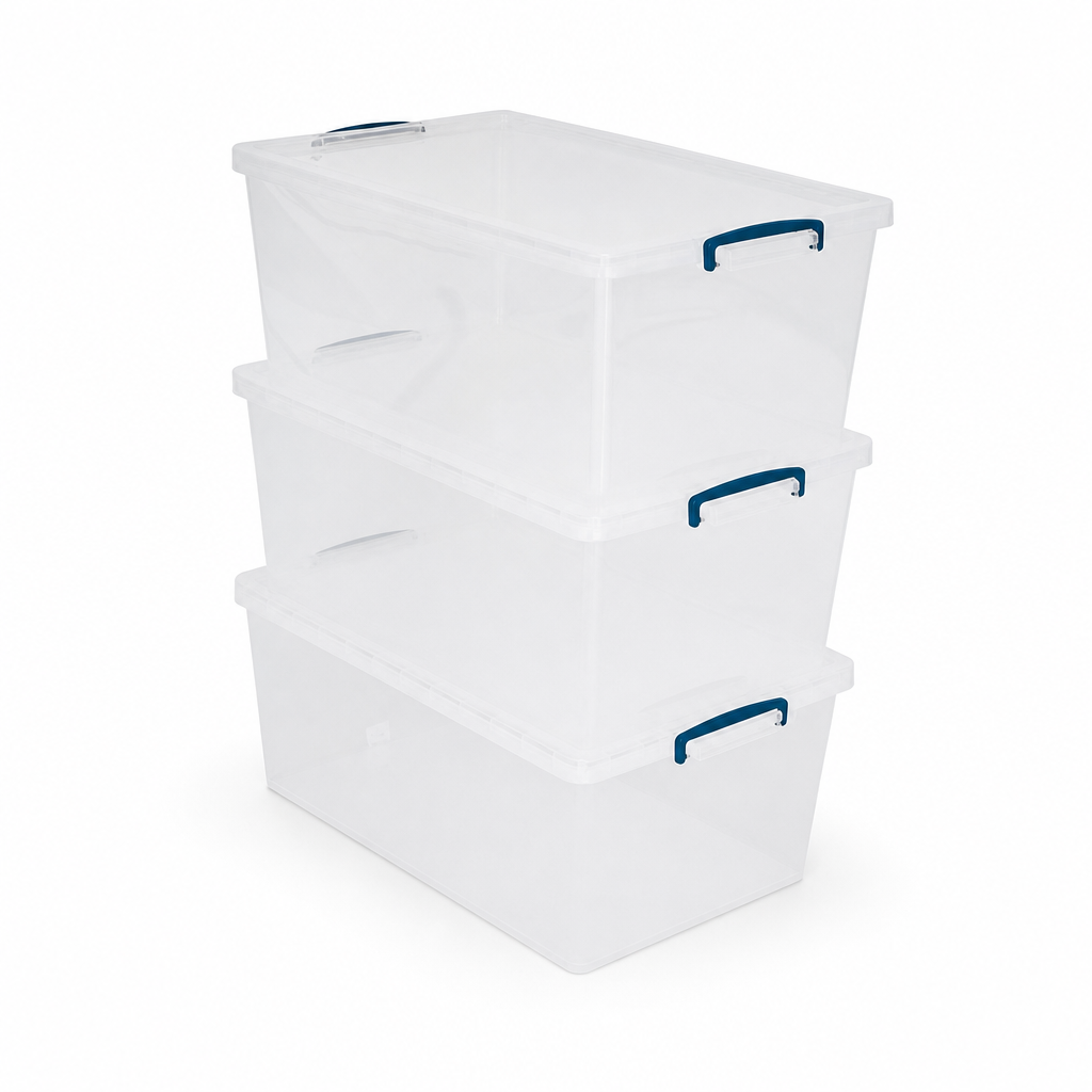 62 Litre Clear Nestable Clip Lock Storage Box