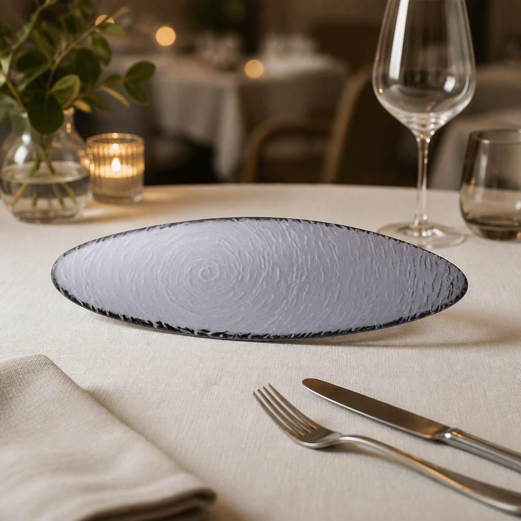 Commercial Smoked Glass Oval Platters 400mm - 6 Pack