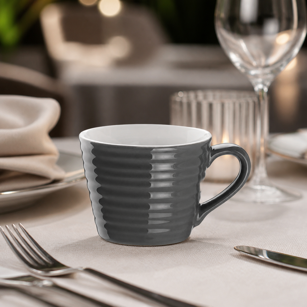 Commercial 230ml Charcoal Mugs for Cafes - 6 Pack