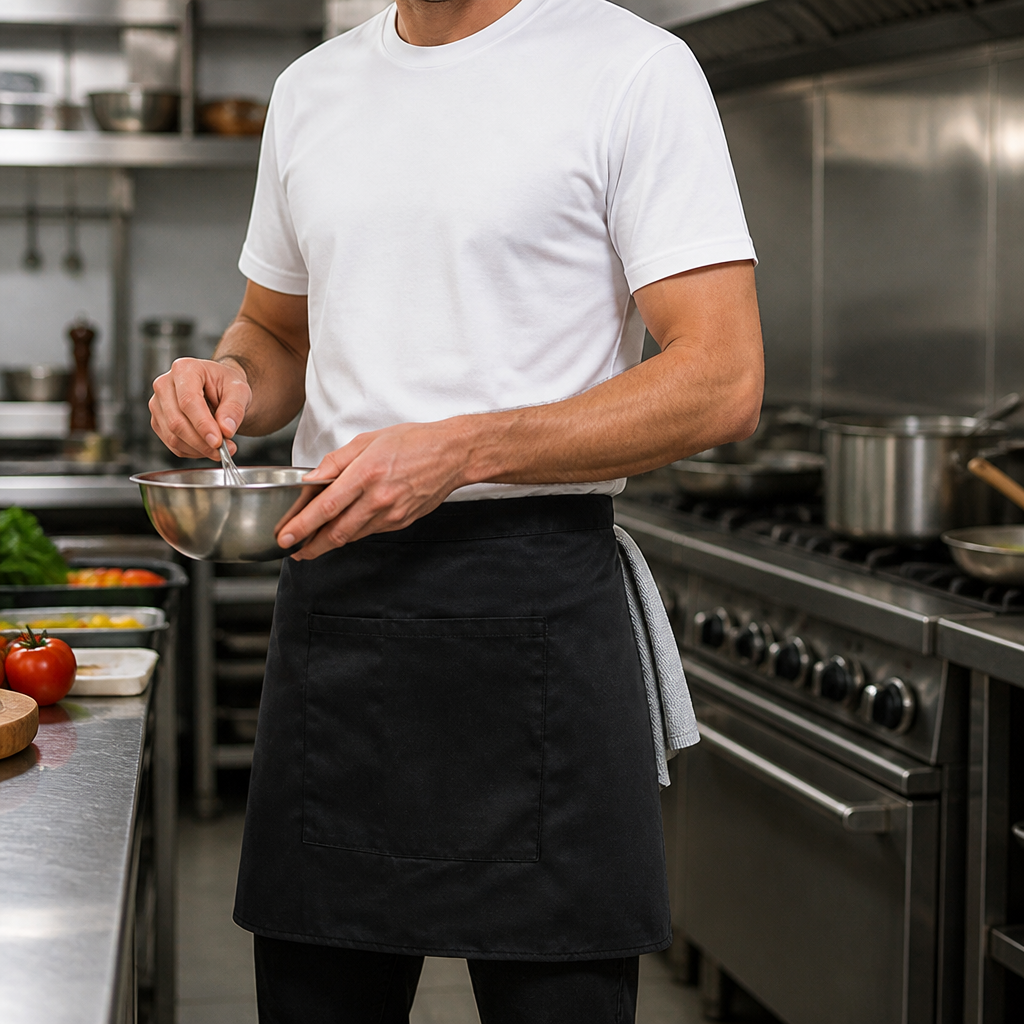 Commercial Waist Apron Black 750mm x 373mm Staff Uniform