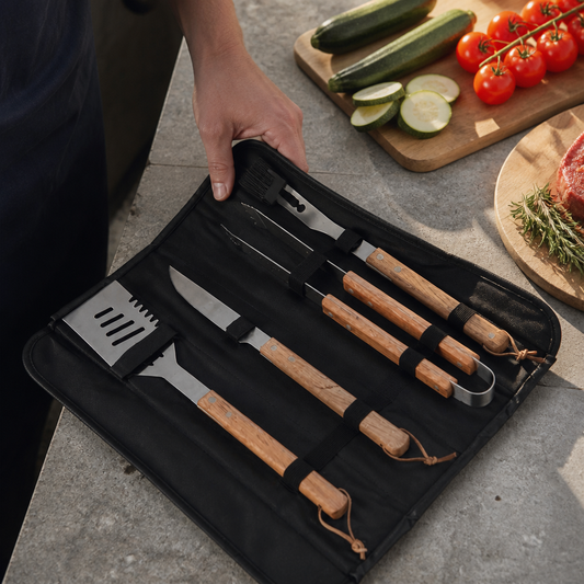 4-Piece Commercial BBQ Utensil Set with Travel Bag