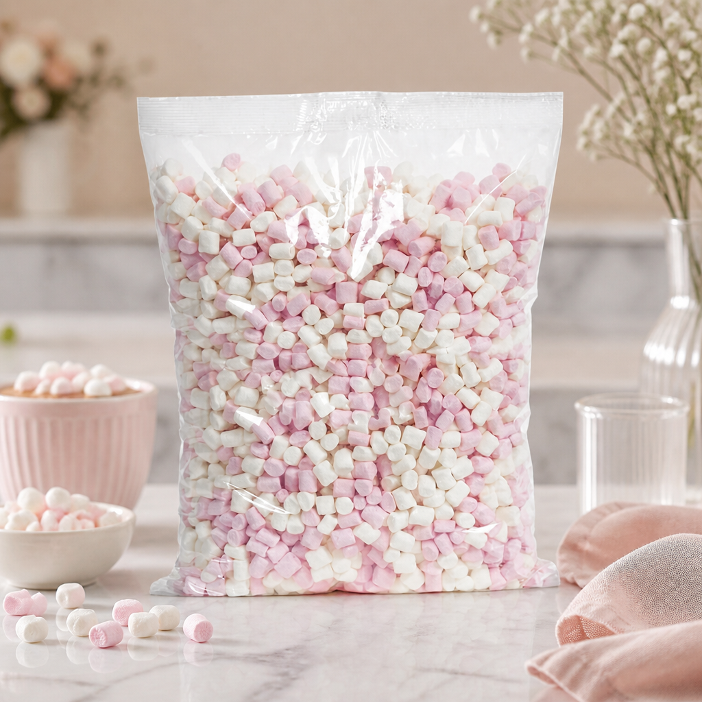 1kg pack of Halal Mini Marshmallows for drink toppings