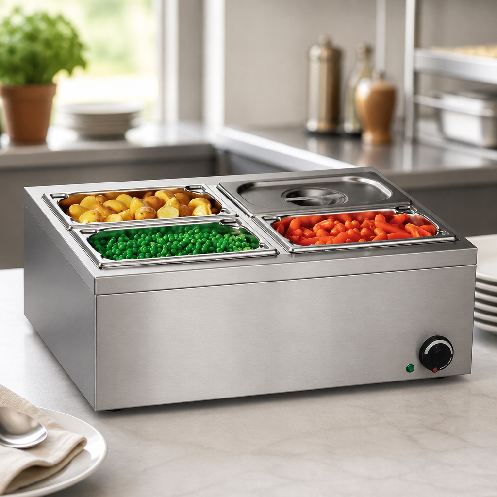 Commercial Bain Marie 4x GN 1/4 Pans 500W Dry Heat