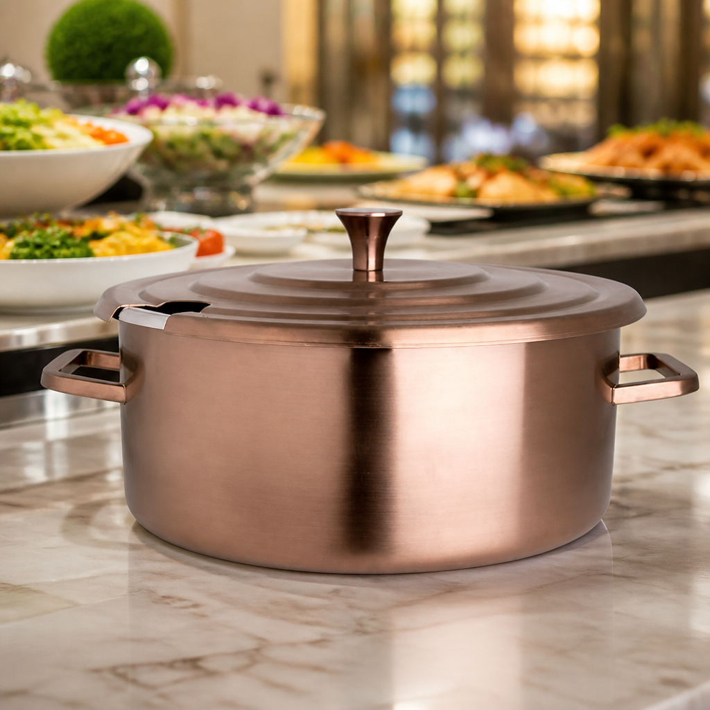 Commercial Brushed Bronze Round Soup Chafer 5.2L Capacity