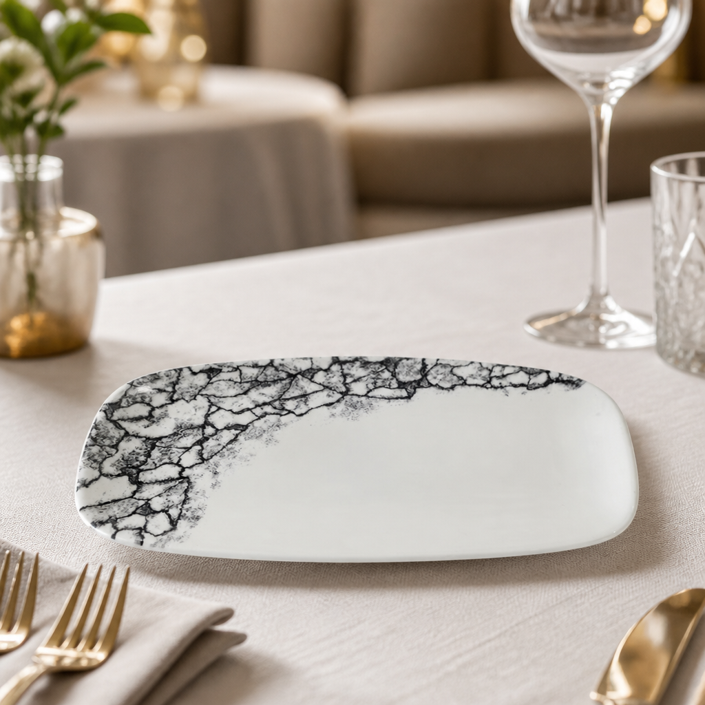 Commercial Kintsugi Oblong Plates 298x153mm Black 12 Pack