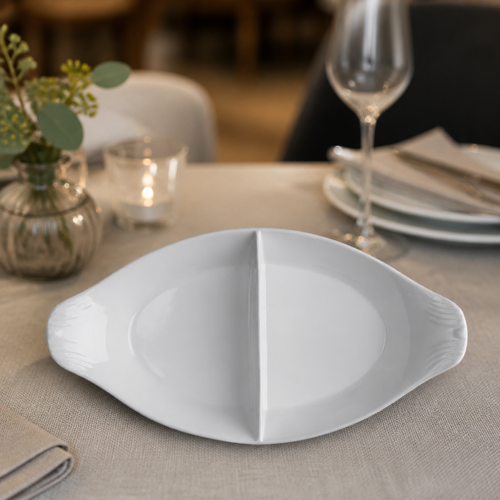 Commercial Divided Oval Eared Dishes 295x155mm 6 Pack