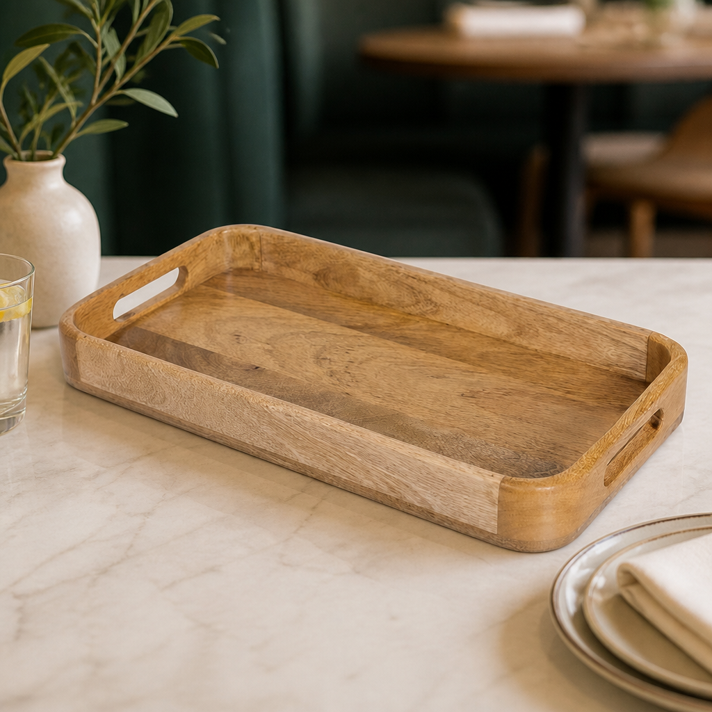 Commercial Mango Wood Deep Sided Rectangular Tray 430x230mm