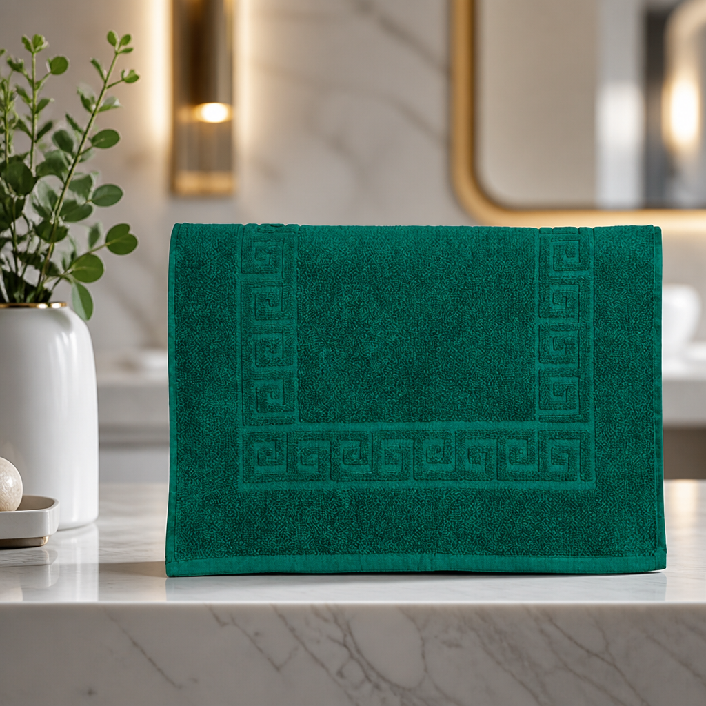 Dark Green Grecian Design Commercial Cotton Bath Mat