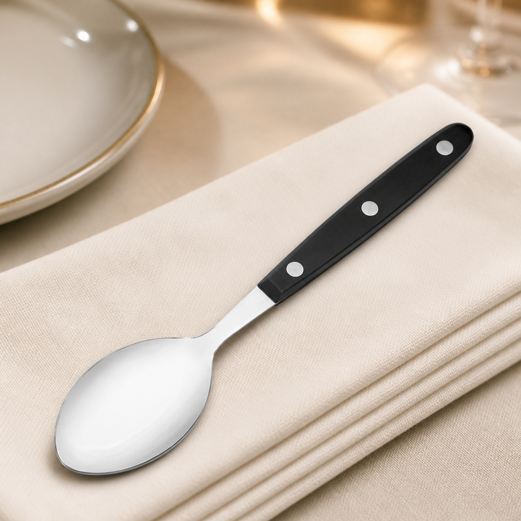Commercial Taverna Dessert Spoons with Black Handles 12 Pack