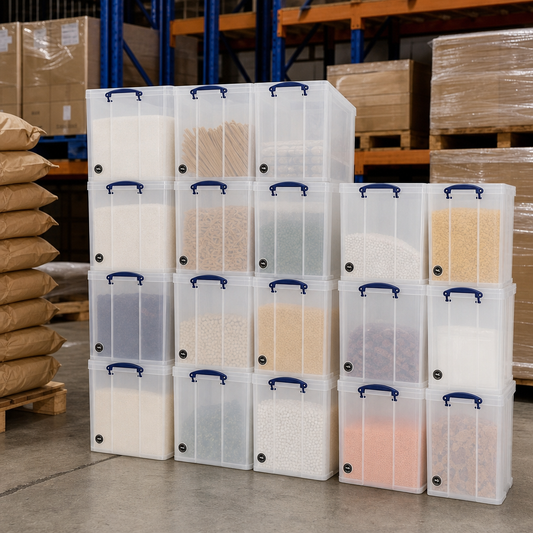 64 Litre Clear Clip Lock Storage Box with Pallet Base