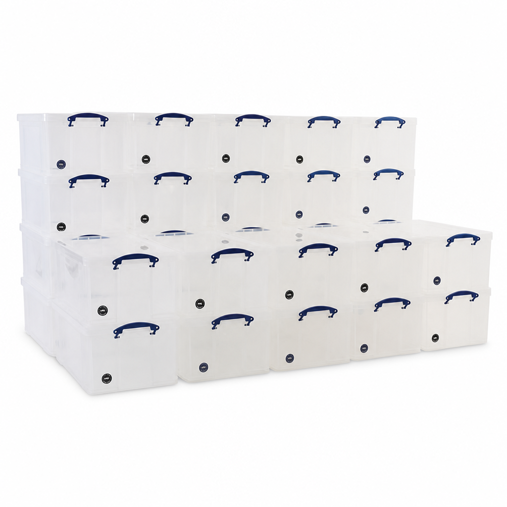 64 Litre Clear Clip Lock Storage Box with Pallet Base