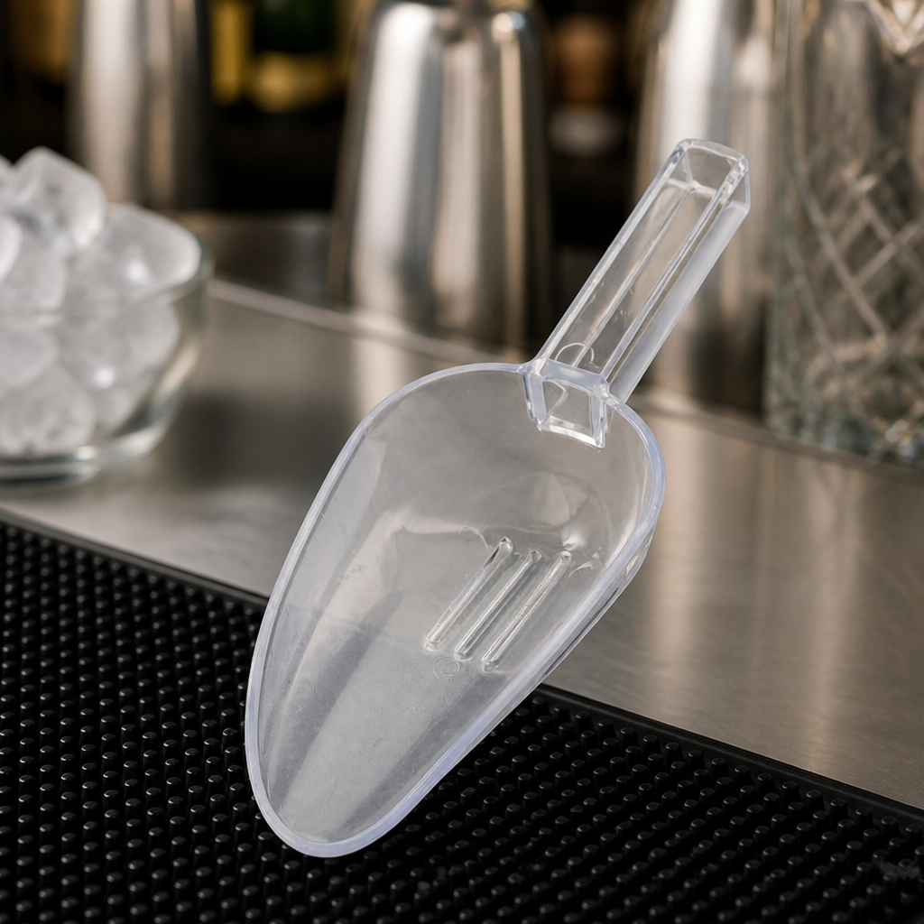 7oz Clear Plastic Ice Drainer Scoop for Commercial Use