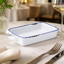 Commercial Roasting And Gratin Dishes 175mm White Blue Stripe