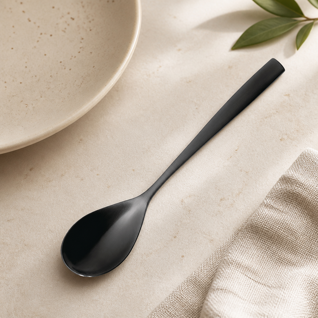 Commercial Black Dessert Spoons 12 Pack Stainless Steel Cutlery