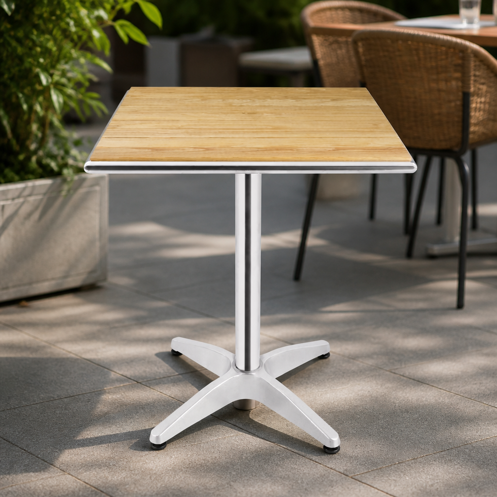 Commercial Outdoor Square Table 600mm Aluminium Ash Top