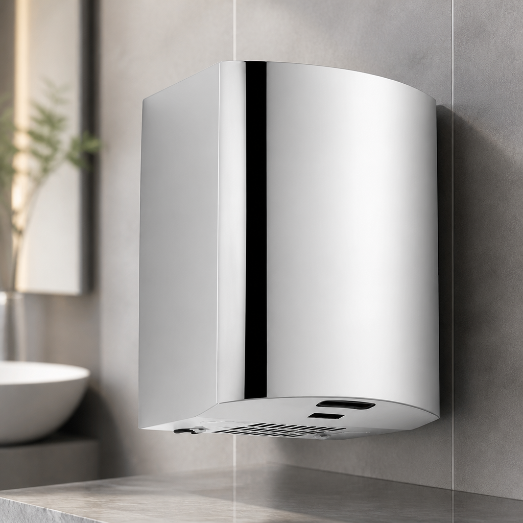 Commercial hand dryer polished chrome vandal-resistant design